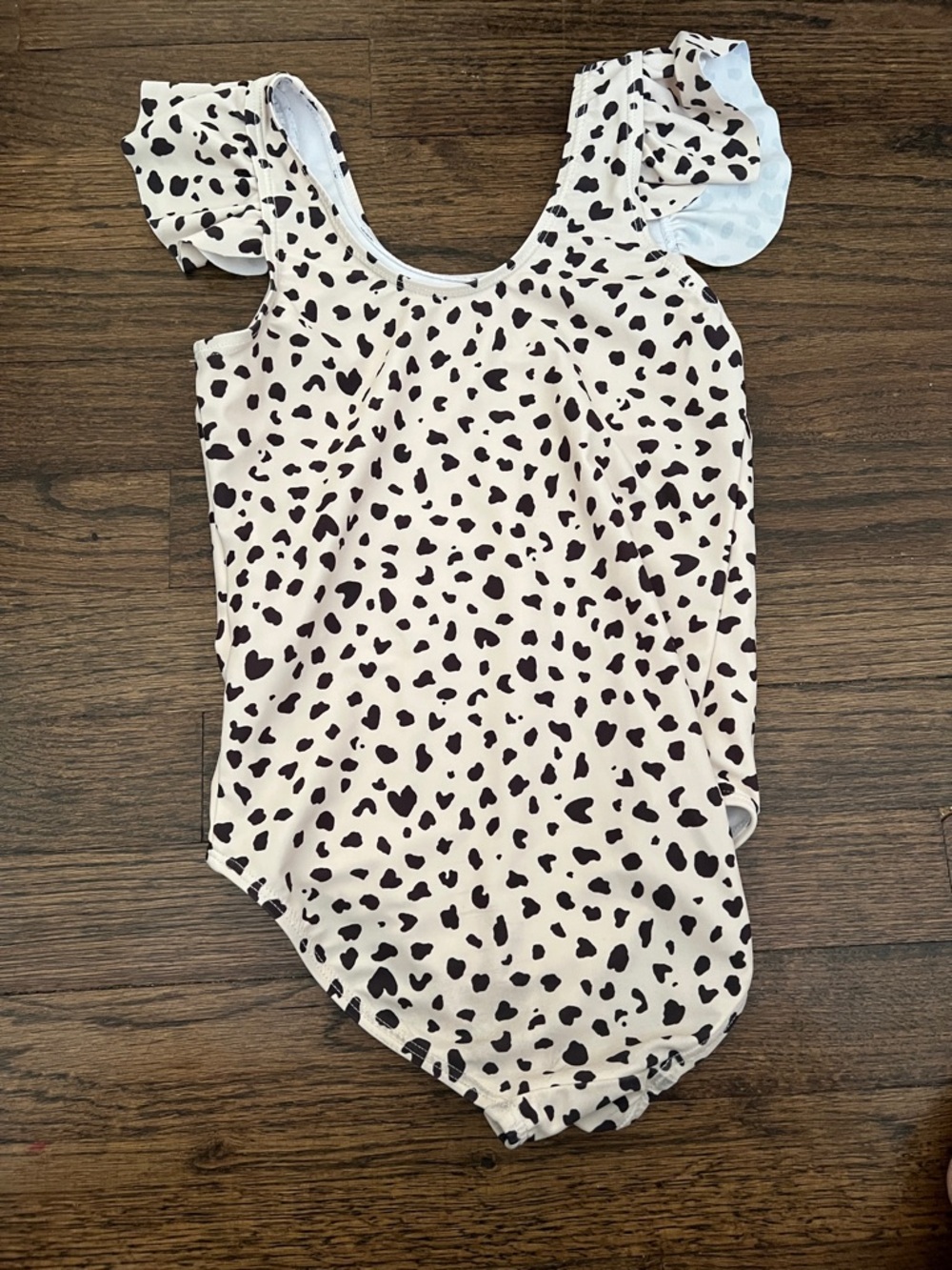 Girls Cream and Black Heart Print Leotard